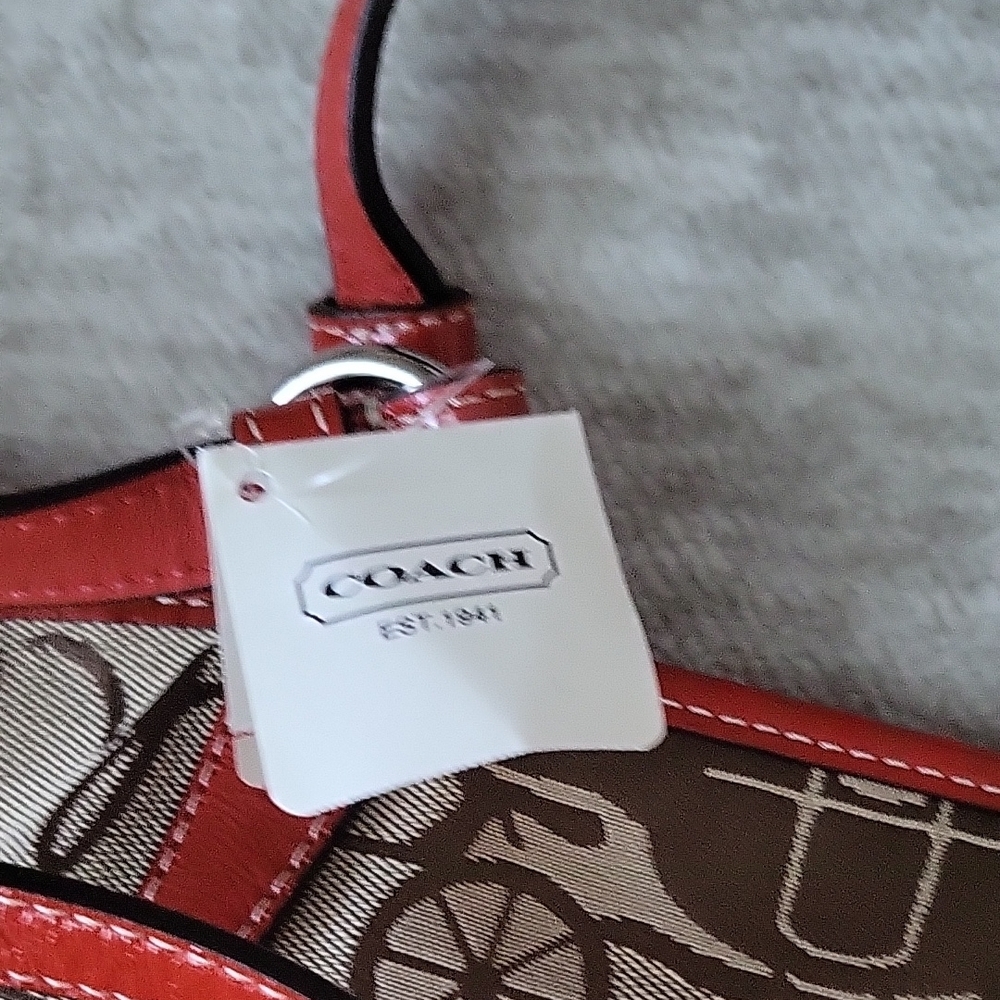 Coach Tan and Red Graphic Tote Bag - Picture 2 of 5